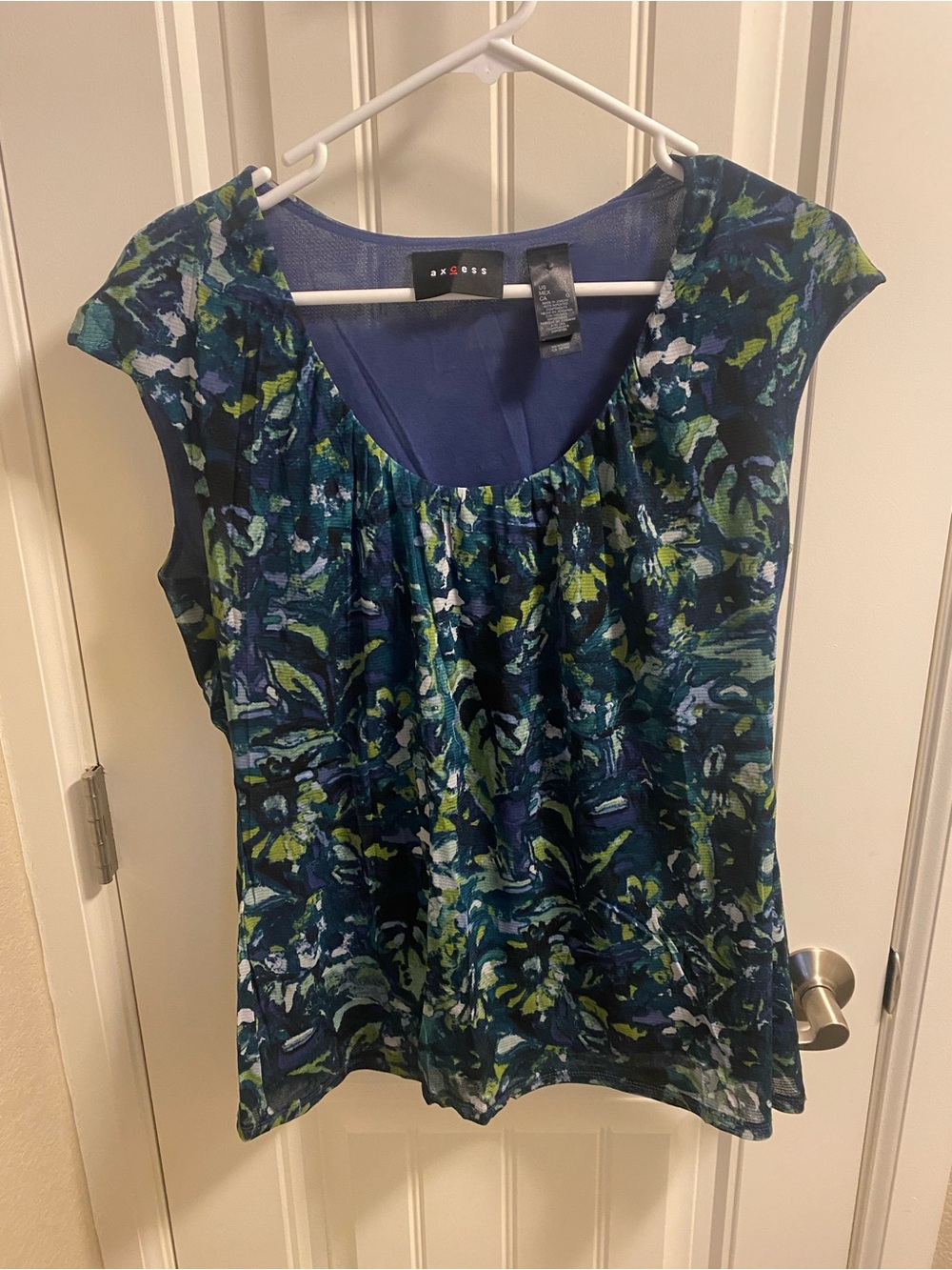 Axcess Liz Claiborne L Top Stretch Blue Green Blouse Large Shirt Lined Lg